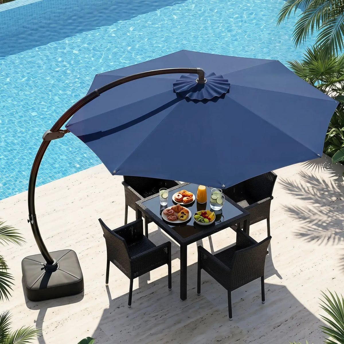 11 FT Cantilever Patio Umbrella with Base and 360° Rotation, photo 26 of 32