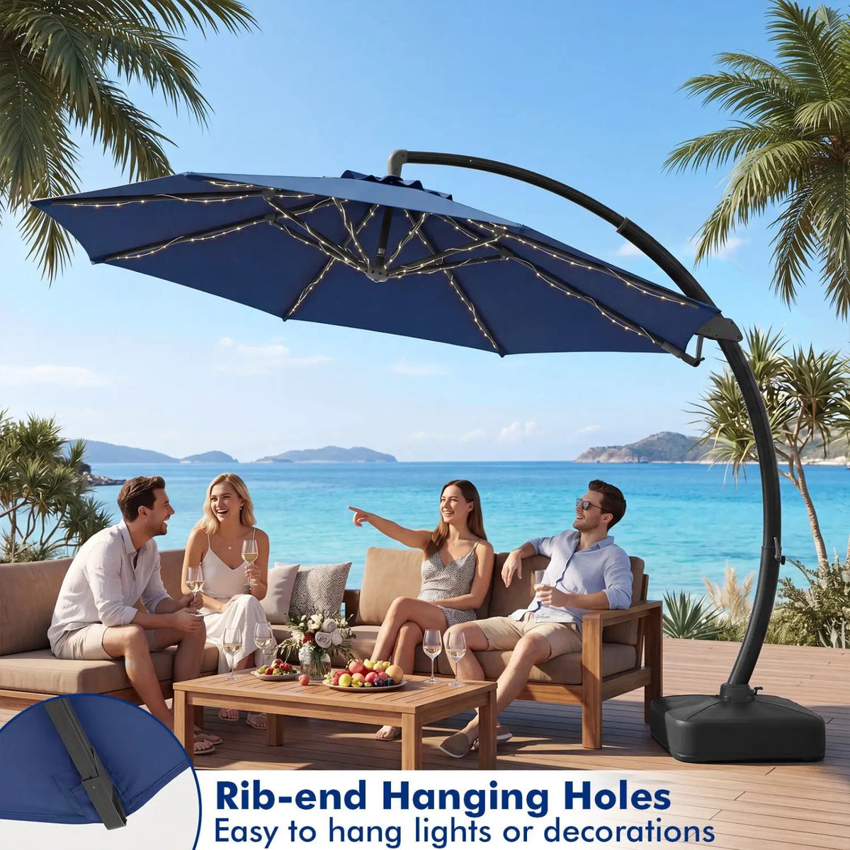 11 FT Cantilever Patio Umbrella with Base and 360° Rotation, photo 30 of 32