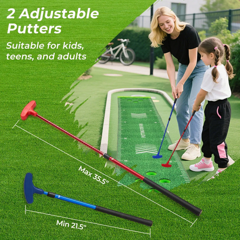 11 FT Putting Green Mat with 2 Adjustable Putters and 6 Balls by DirectDeals