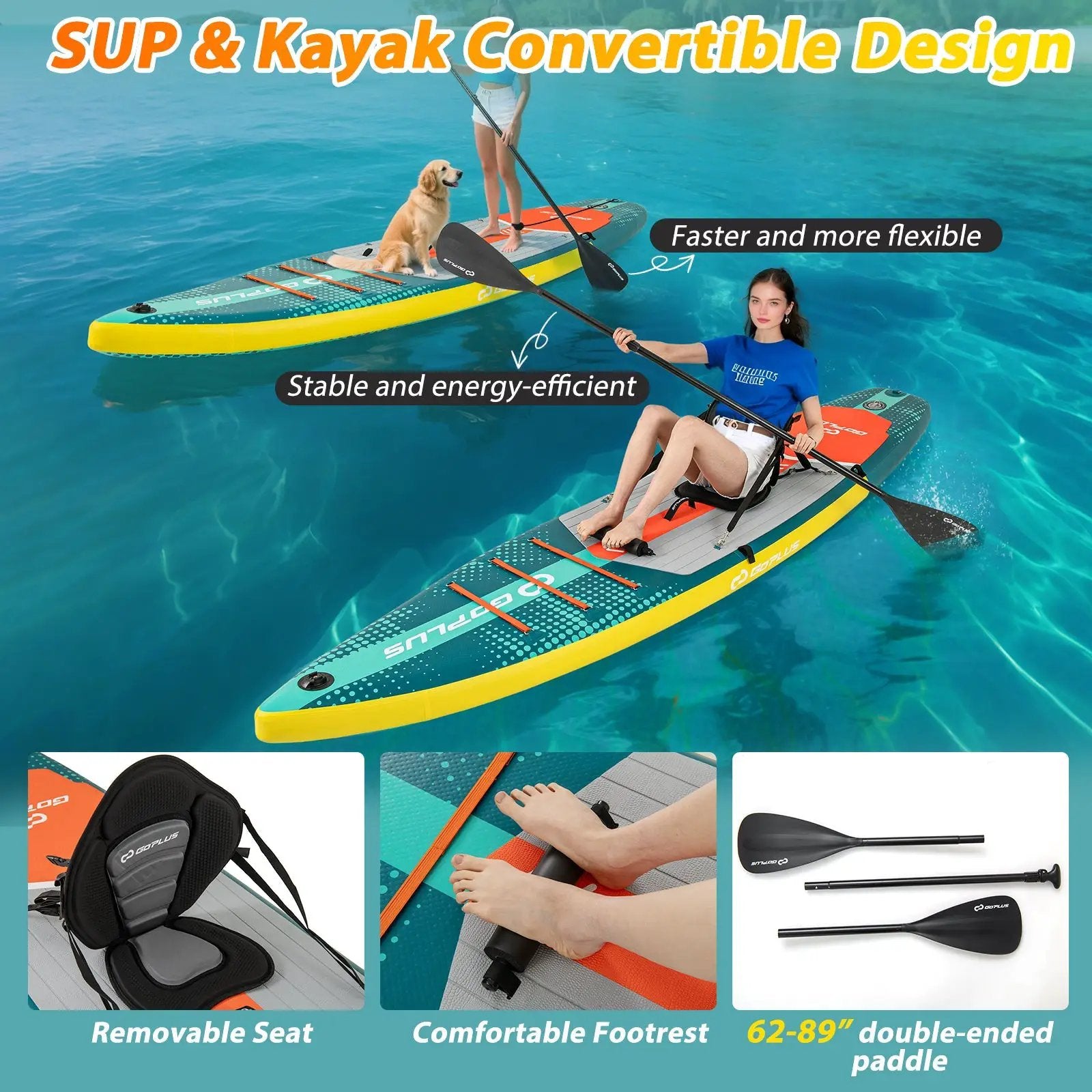 11 Feet Inflatable Stand Up Paddle Board with Kayak Seat for Adults-L by DirectDeals
