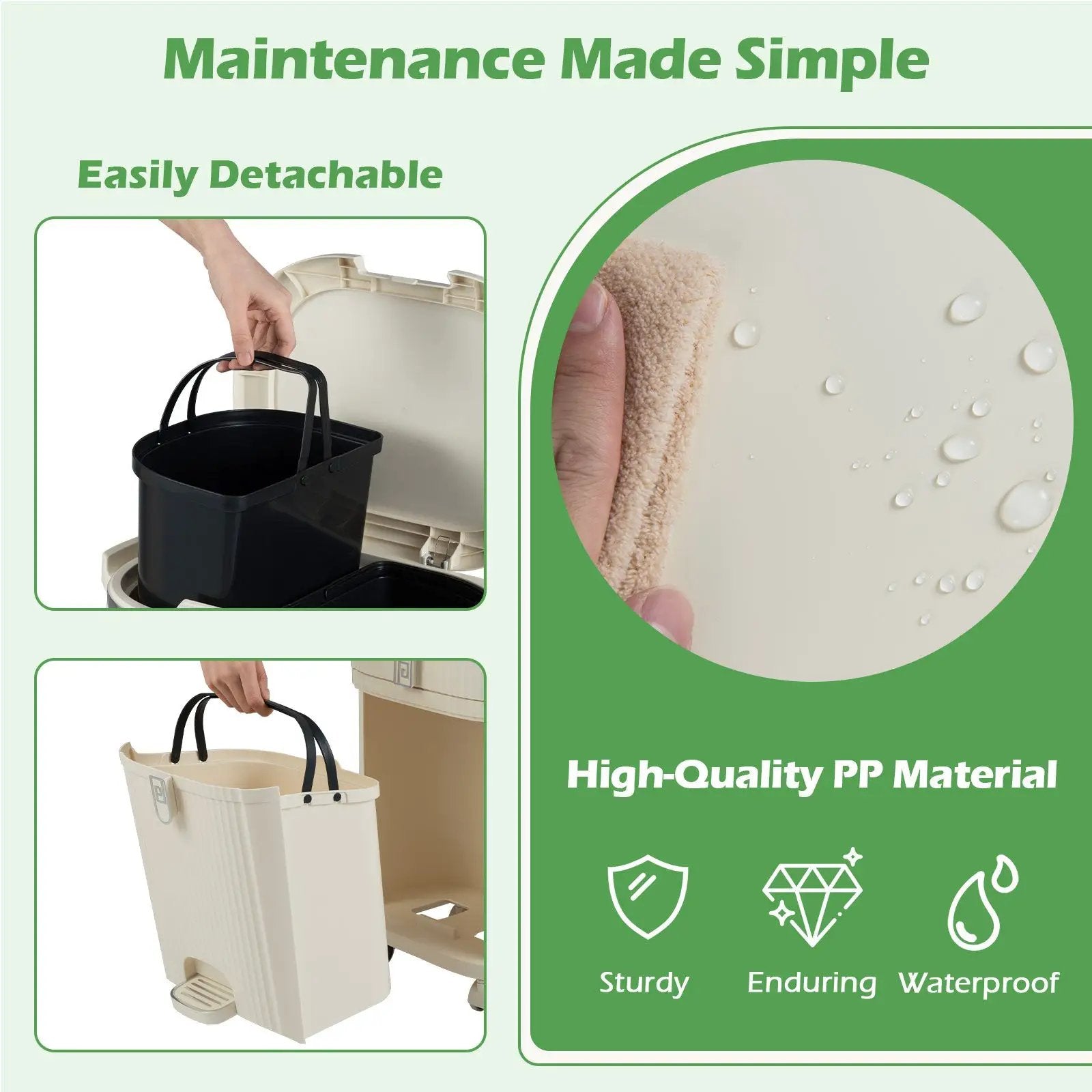 11 Gallon 3-Layer Kitchen Trash Can with Lid and 2 Removable Buckets-Beige by DirectDeals