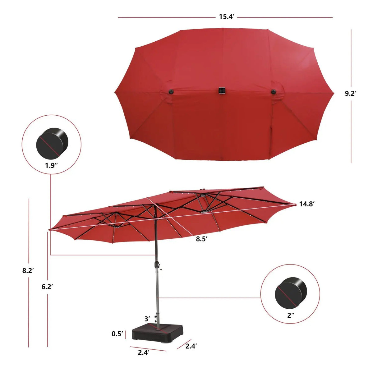11 Pieces Patio Dining Set with 15 Feet Double-Sided Patio Umbrella Base Included, photo 24 of 44