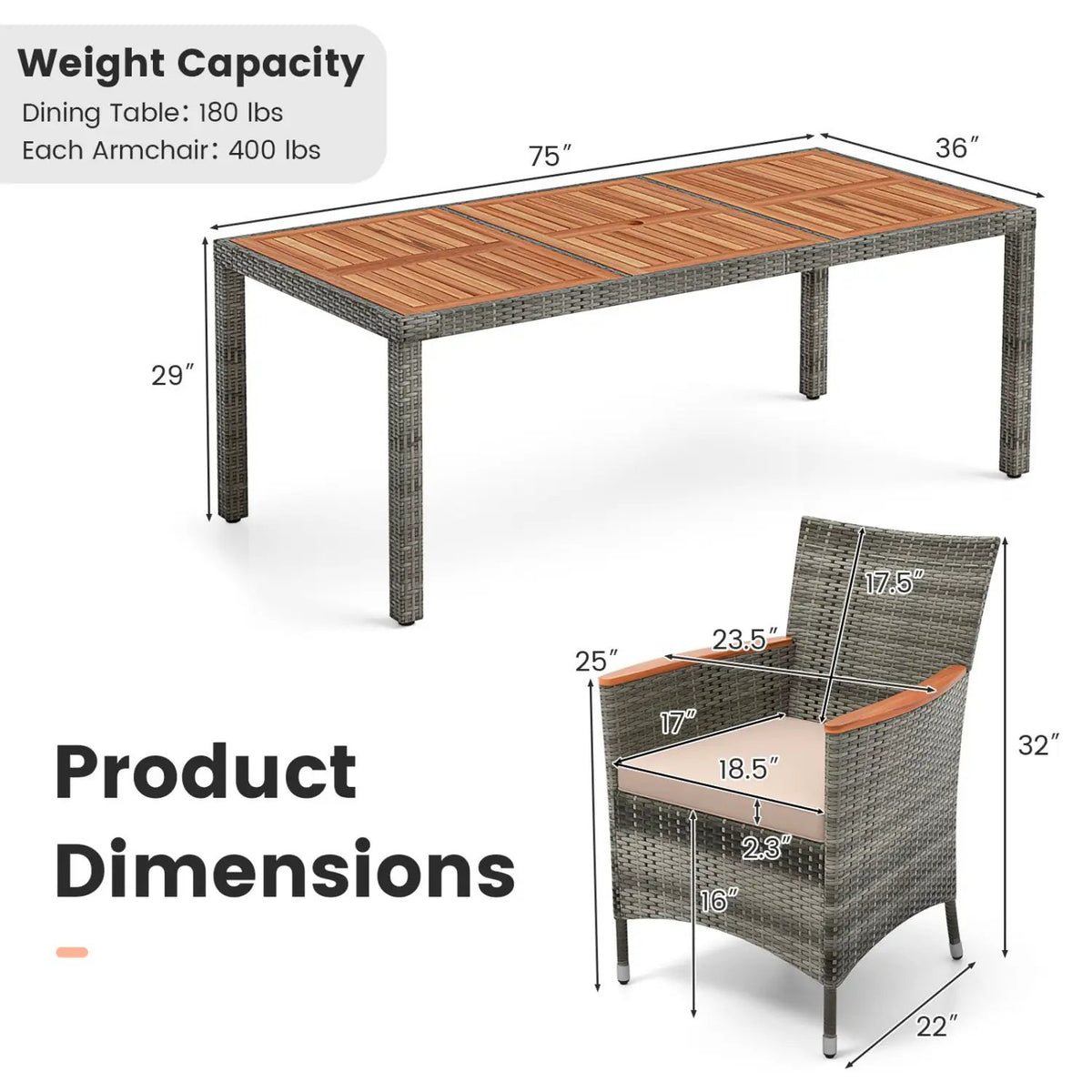 11 Pieces Patio Dining Set with 15 Feet Double-Sided Patio Umbrella Base Included, photo 23 of 44