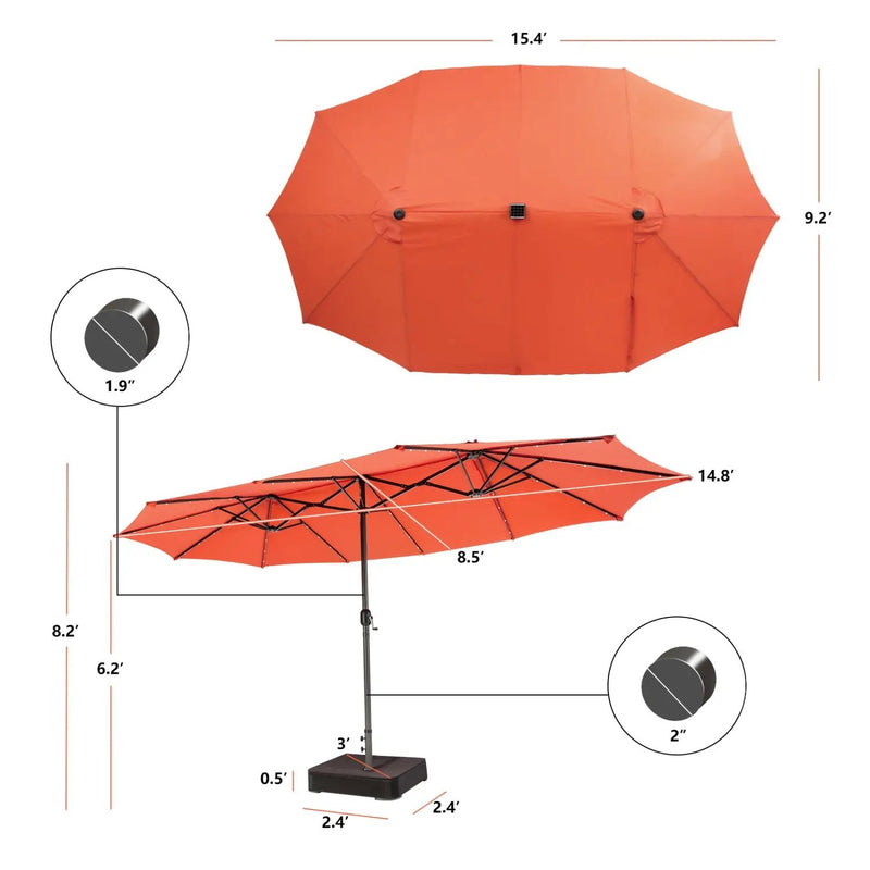 11 Pieces Patio Dining Set with 15 Feet Double-Sided Patio Umbrella Base Included by DirectDeals