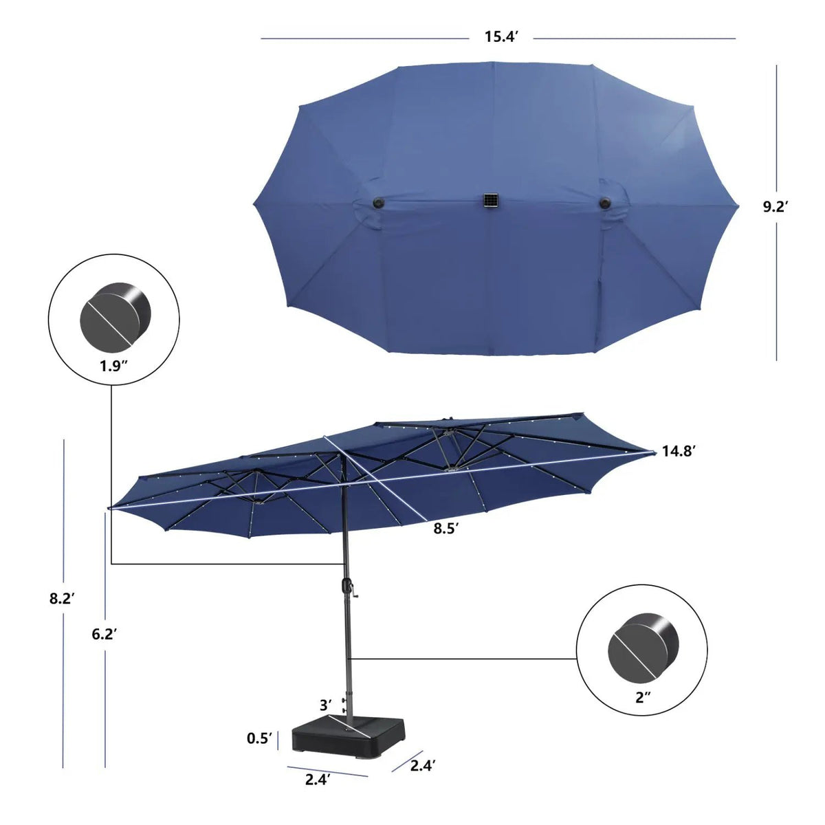 11 Pieces Patio Dining Set with 15 Feet Double-Sided Patio Umbrella Base Included, photo 10 of 44