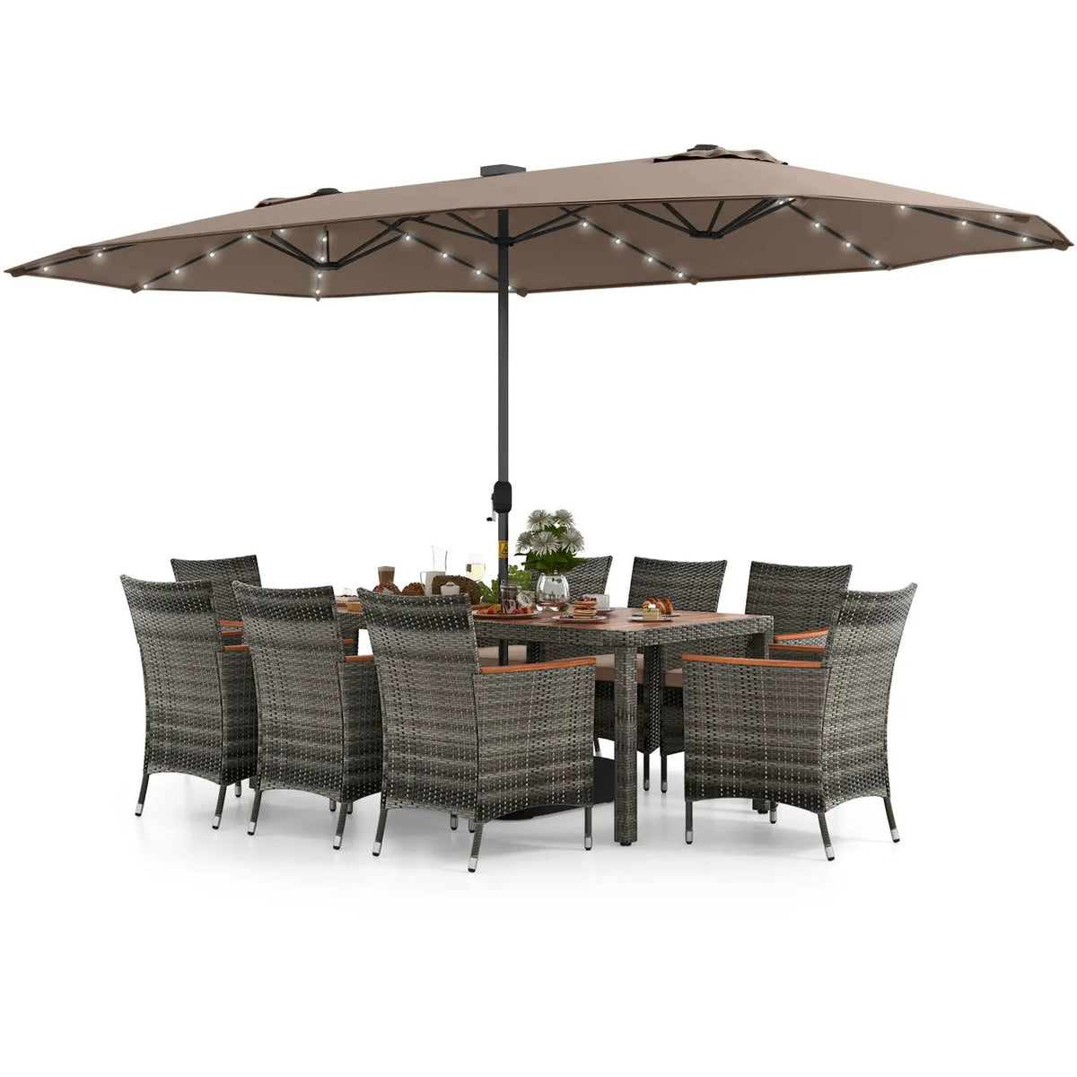 11 Pieces Patio Dining Set with 15 Feet Double-Sided Patio Umbrella Base Included, photo 15 of 44