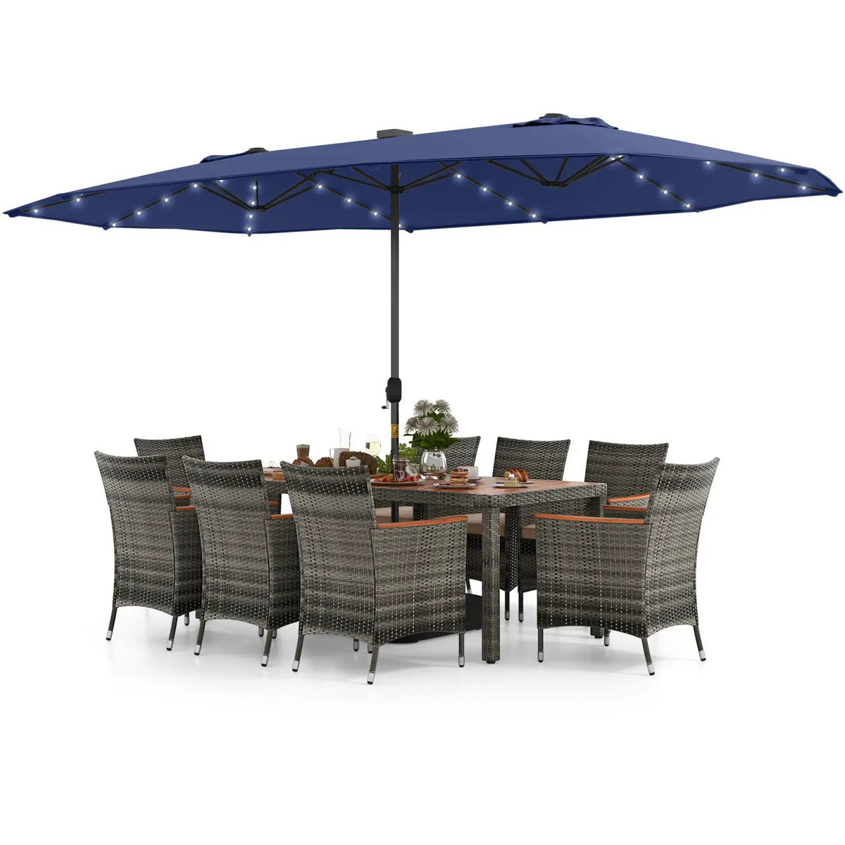 11 Pieces Patio Dining Set with 15 Feet Double-Sided Patio Umbrella Base Included, photo 8 of 44