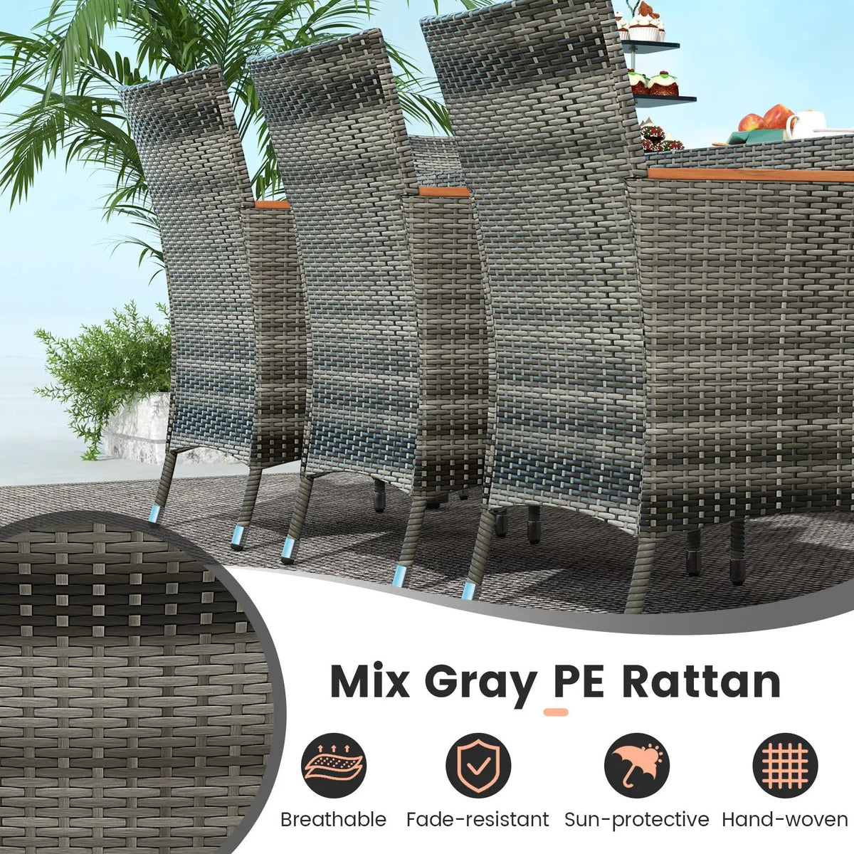 11 Pieces Patio Dining Set with 15 Feet Double-Sided Patio Umbrella Base Included, photo 12 of 44