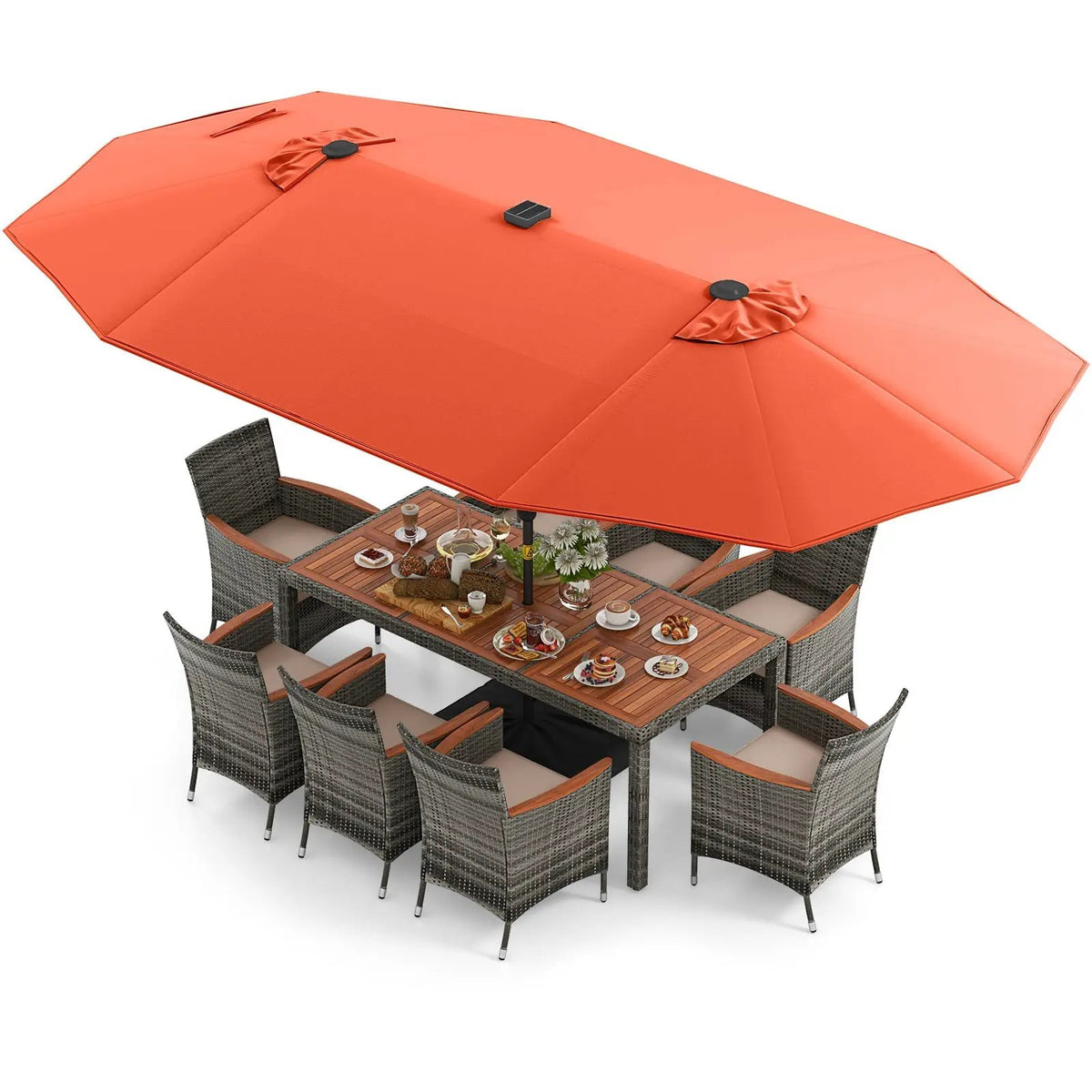 11 Pieces Patio Dining Set with 15 Feet Double-Sided Patio Umbrella Base Included, photo 6 of 44