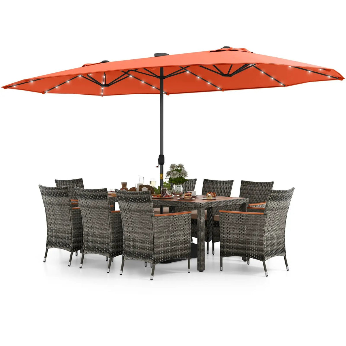 11 Pieces Patio Dining Set with 15 Feet Double-Sided Patio Umbrella Base Included, photo 39 of 44
