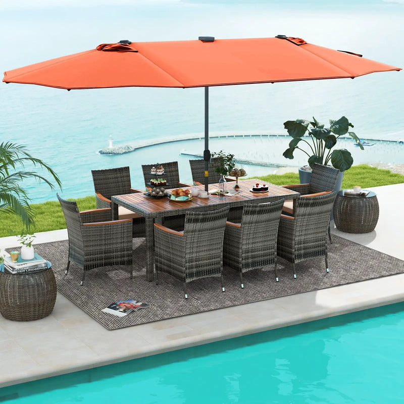 11 Pieces Patio Dining Set with 15 Feet Double-Sided Patio Umbrella Base Included by DirectDeals