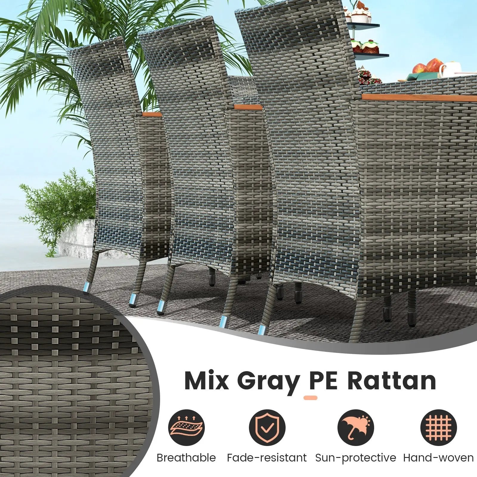 11 Pieces Patio Dining Set with 15 Feet Double-Sided Patio Umbrella Base Included by DirectDeals