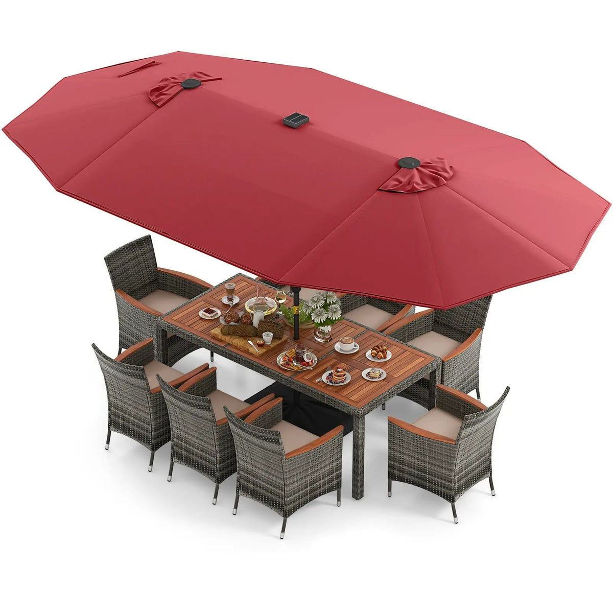 11 Pieces Patio Dining Set with 15 Feet Double-Sided Patio Umbrella Base Included, photo 3 of 44