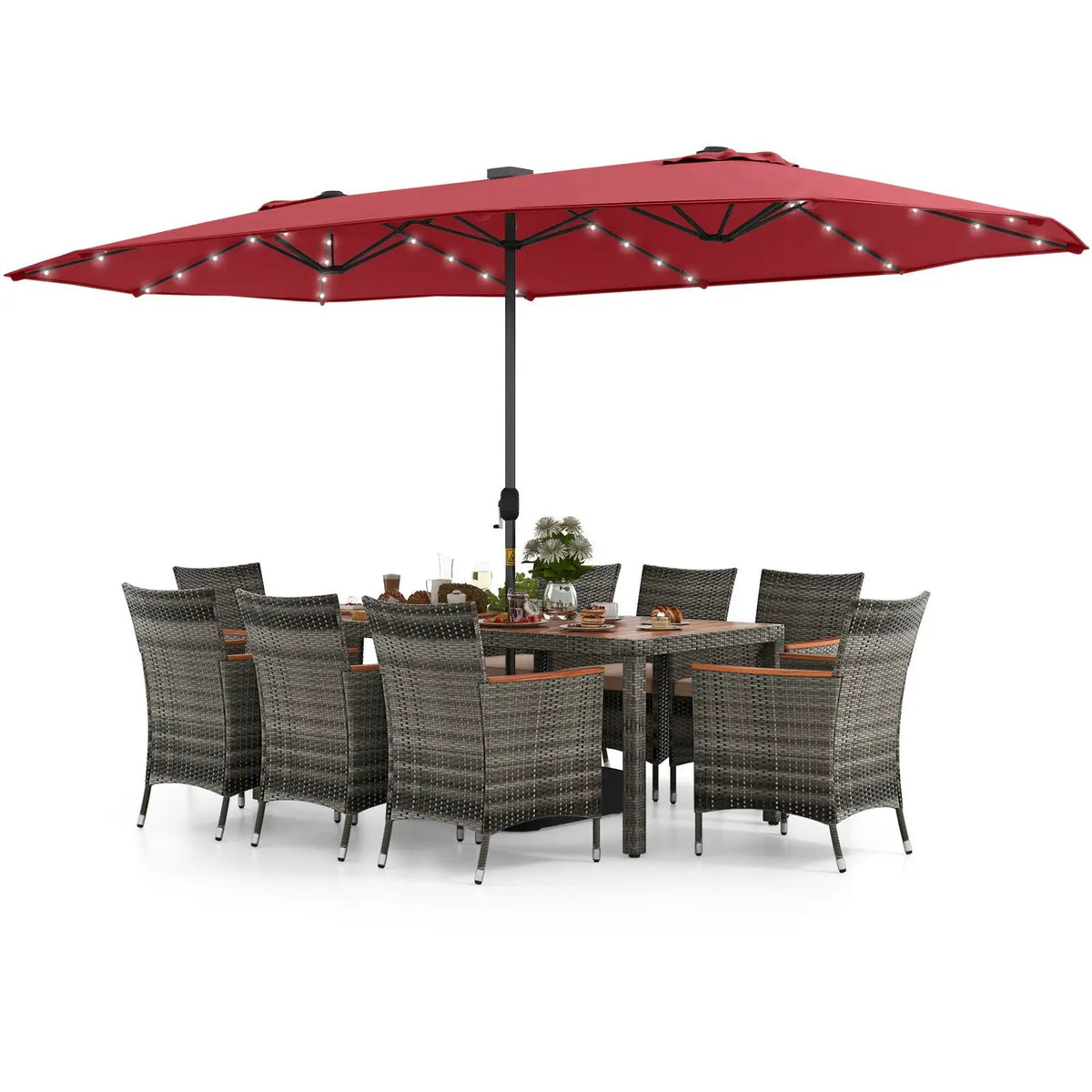 11 Pieces Patio Dining Set with 15 Feet Double-Sided Patio Umbrella Base Included, photo 22 of 44