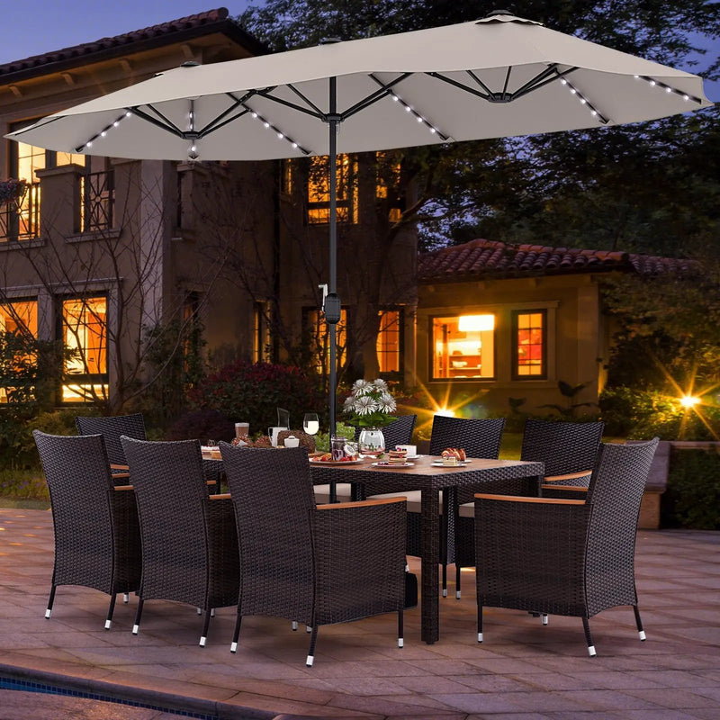 11 Pieces Patio Dining Set with 15 Feet Double-Sided Patio Umbrella and Base by DirectDeals