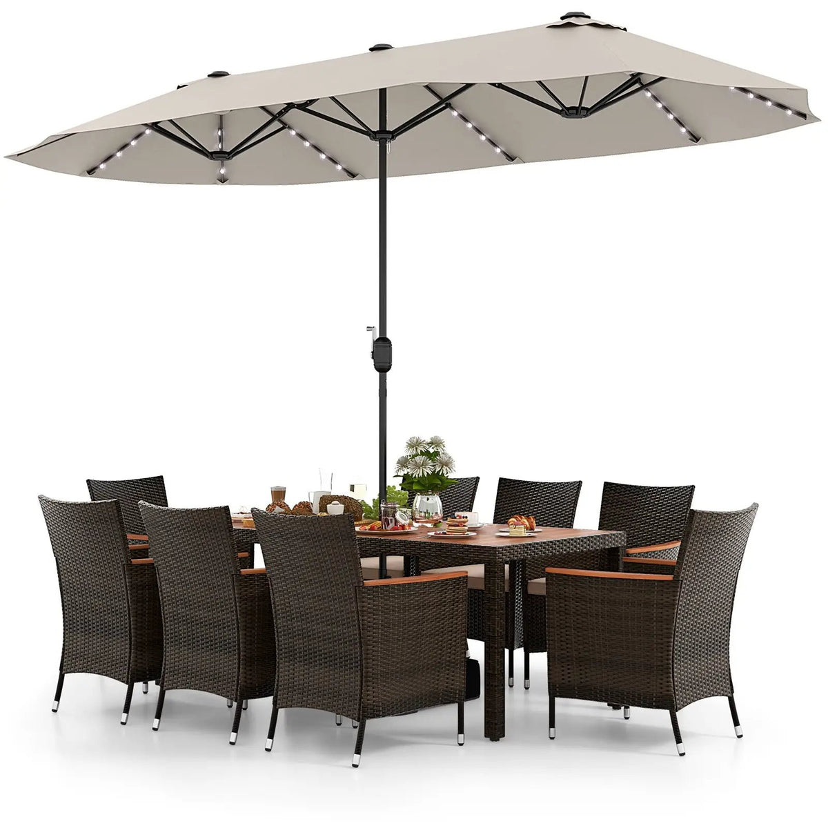 11 Pieces Patio Dining Set with 15 Feet Double-Sided Patio Umbrella and Base, photo 19 of 48