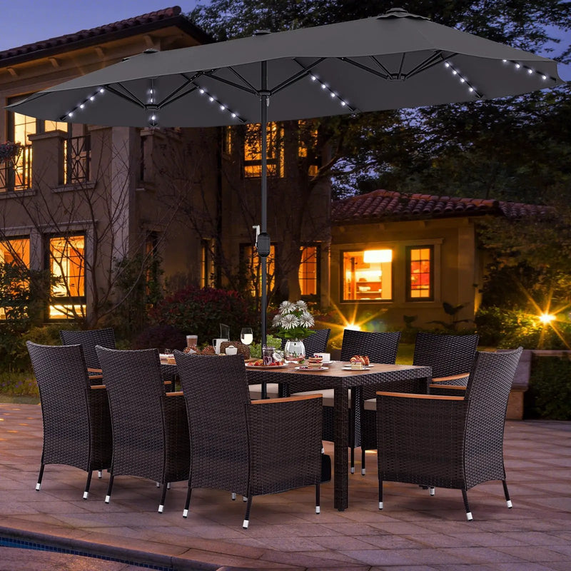 11 Pieces Patio Dining Set with 15 Feet Double-Sided Patio Umbrella and Base by DirectDeals