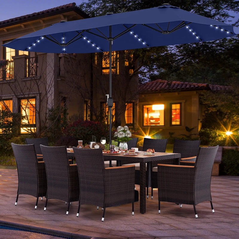 11 Pieces Patio Dining Set with 15 Feet Double-Sided Patio Umbrella and Base by DirectDeals