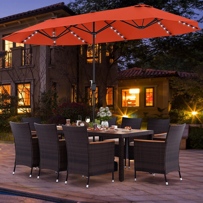 11 Pieces Patio Dining Set with 15 Feet Double-Sided Patio Umbrella and Base by DirectDeals