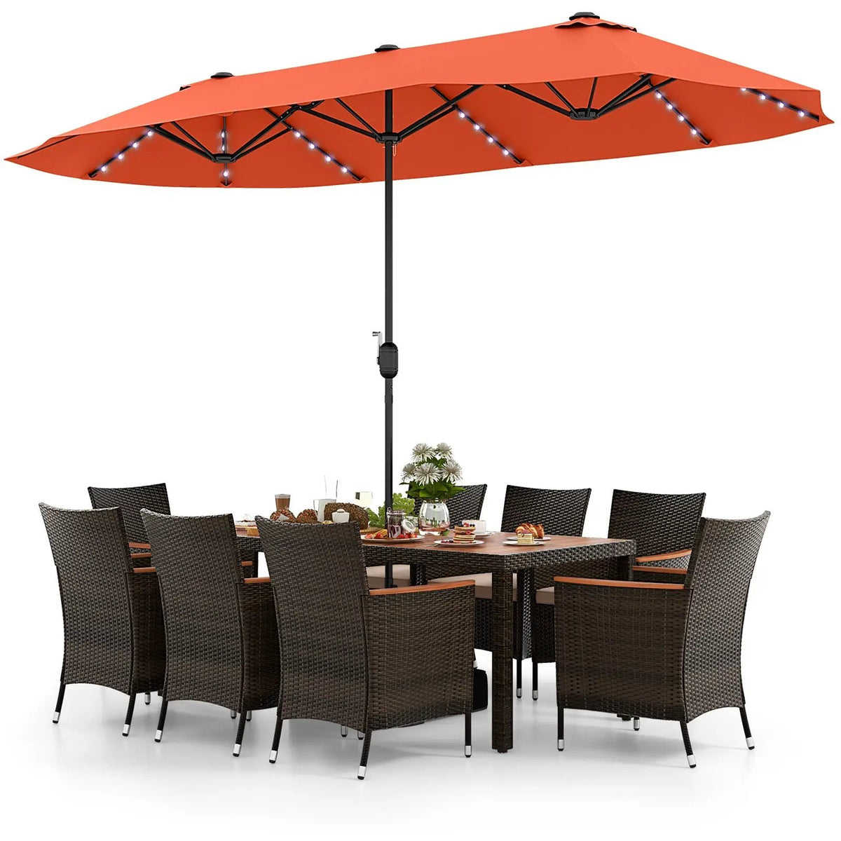 11 Pieces Patio Dining Set with 15 Feet Double-Sided Patio Umbrella and Base, photo 23 of 48