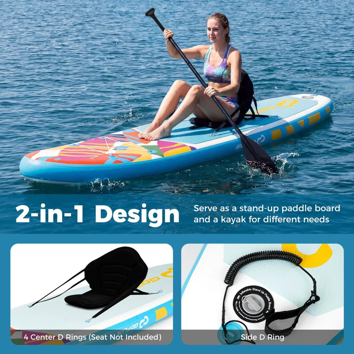 11' Wide Inflatable Stand Up Paddle Board with Backpack for All Skill Levels, photo 31 of 32