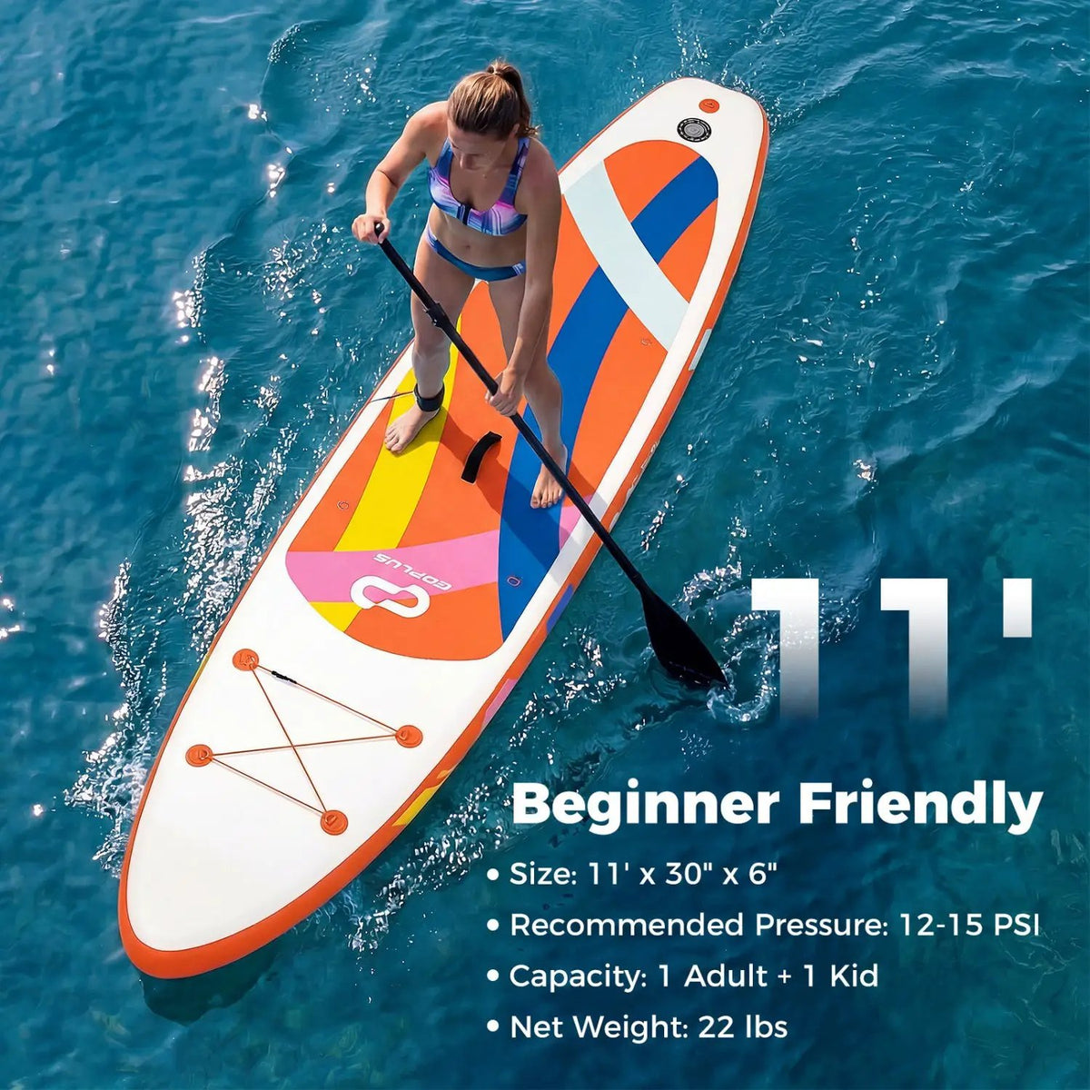 11' Wide Inflatable Stand Up Paddle Board with Backpack for All Skill Levels, photo 2 of 32