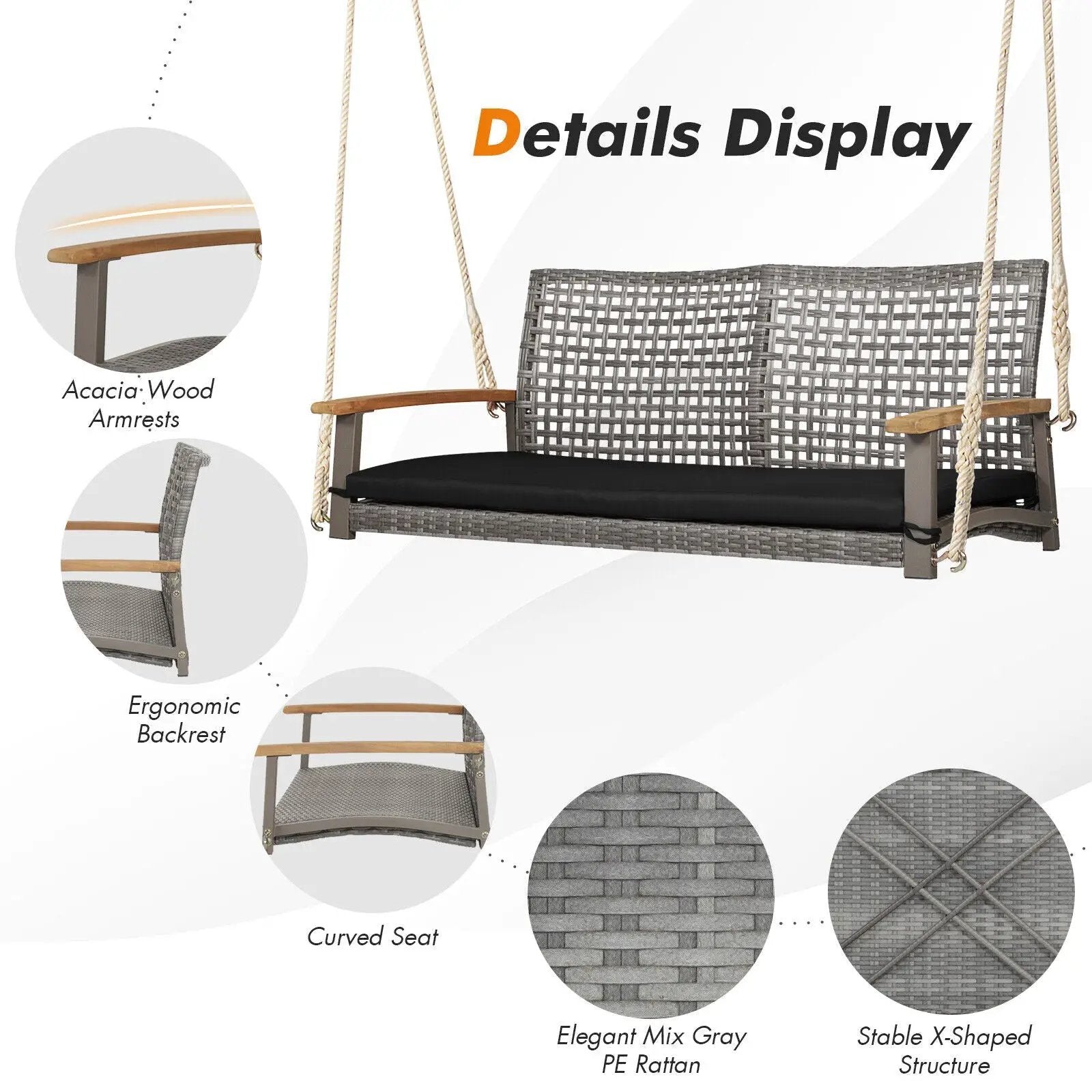 2-Person Patio Wicker Hanging Swing Chair by DirectDeals
