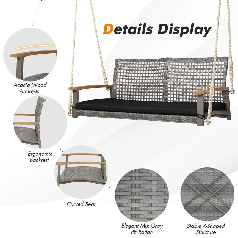 2-Person Patio Wicker Hanging Swing Chair by DirectDeals