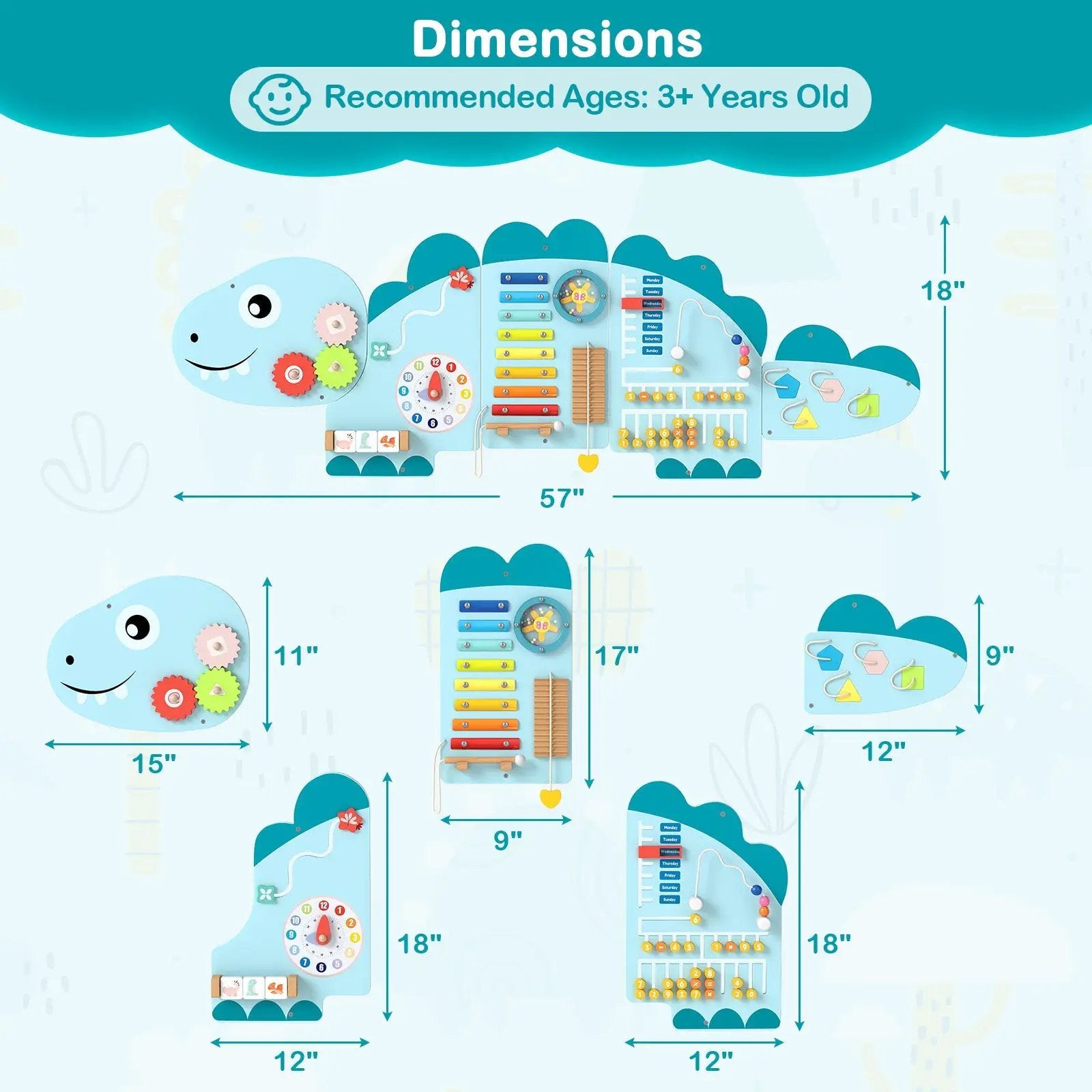 11-in-1 Dinosaur Activity Wall Busy Board Panels for Toddlers Education and Early Development by DirectDeals