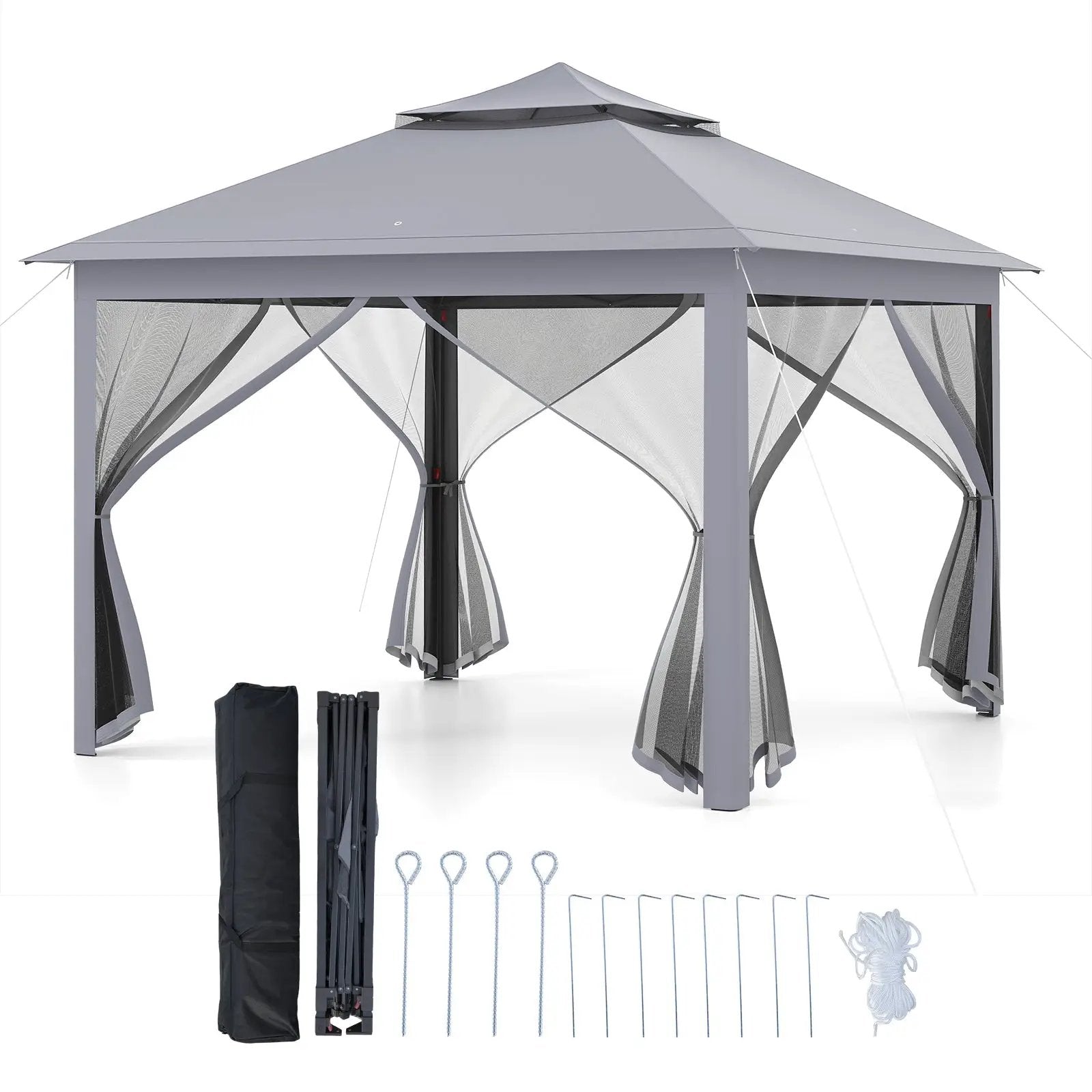 11 x 11 Feet 2-Tier Pop-Up Gazebo Tent Portable Canopy Shelter Carry Bag Mesh by DirectDeals