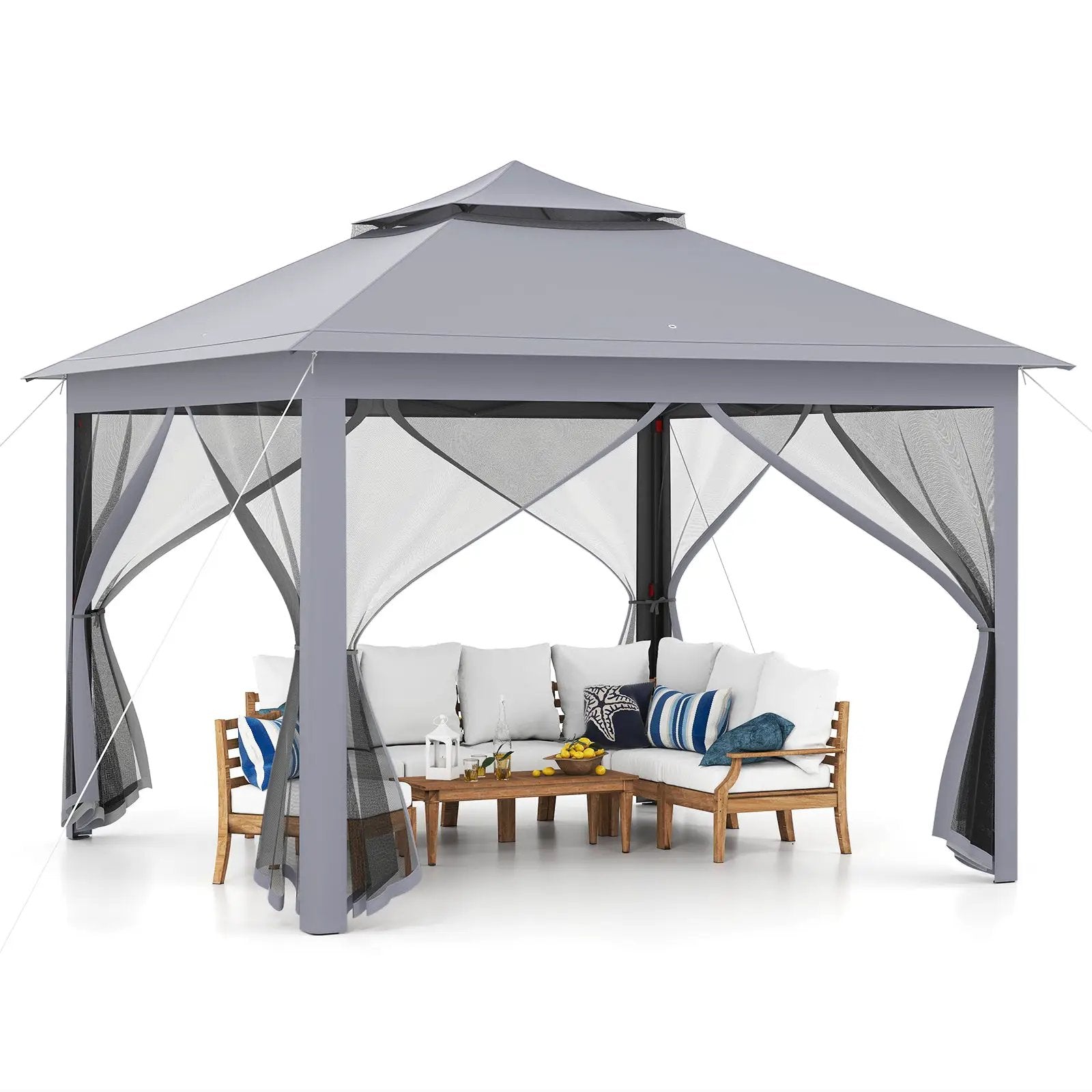 11 x 11 Feet 2-Tier Pop-Up Gazebo Tent Portable Canopy Shelter Carry Bag Mesh by DirectDeals