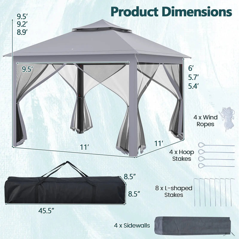 11 x 11 Feet 2-Tier Pop-Up Gazebo Tent Portable Canopy Shelter Carry Bag Mesh by DirectDeals