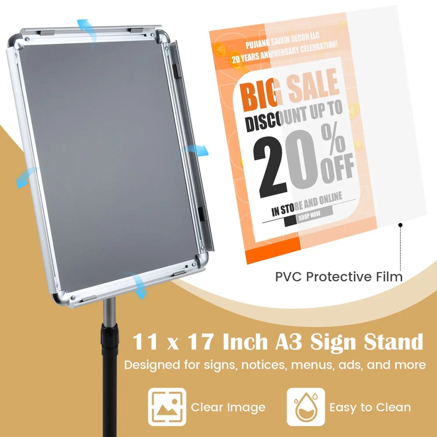 11x17 Adjustable Height Sign Holder Stand with Snap Frame by DirectDeals