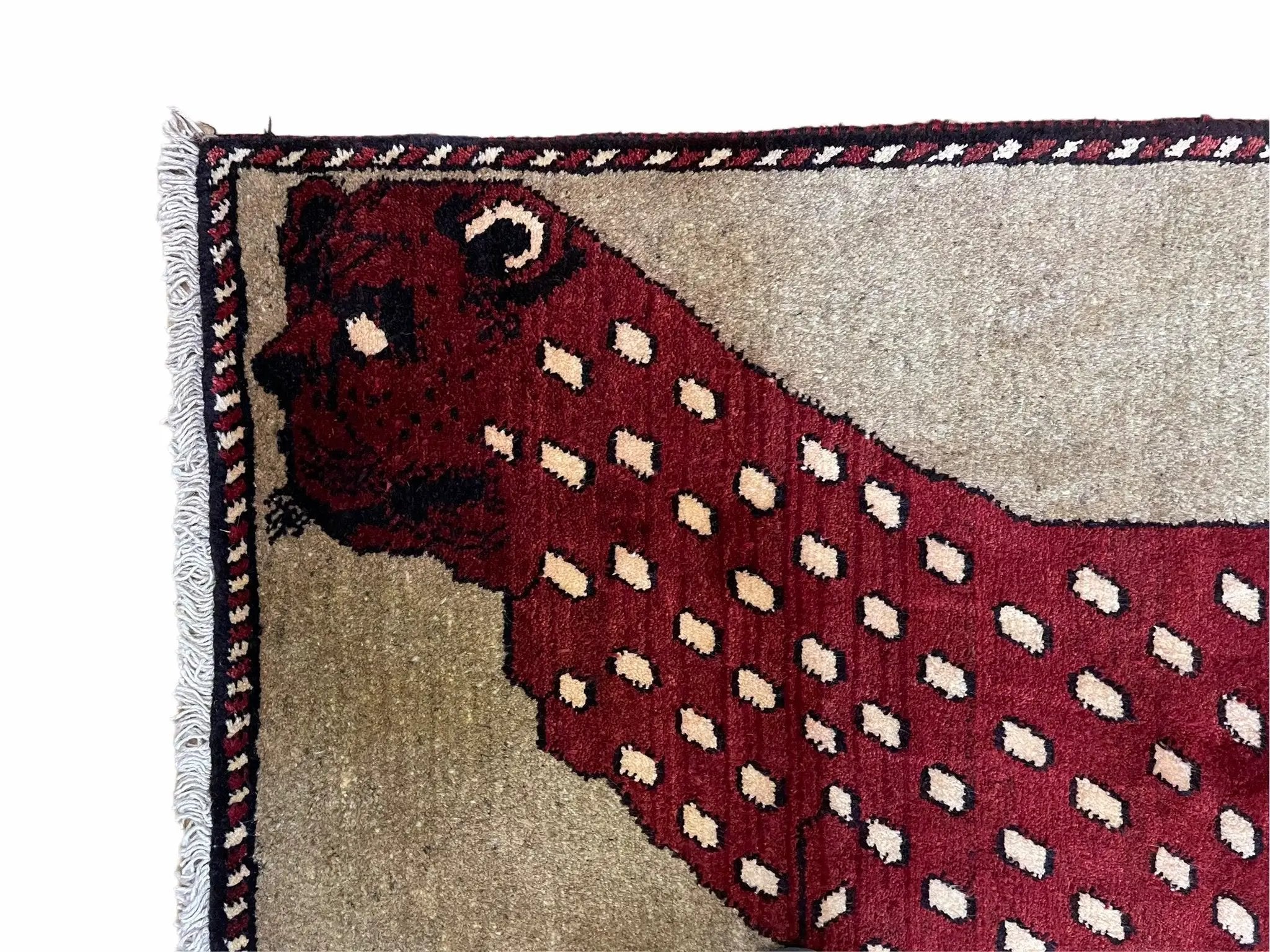 3 X 5 Handmade Hand-Knotteed New Vintage Rug Quality Wool Leopard Burgundy Beige by Jewel Rugs