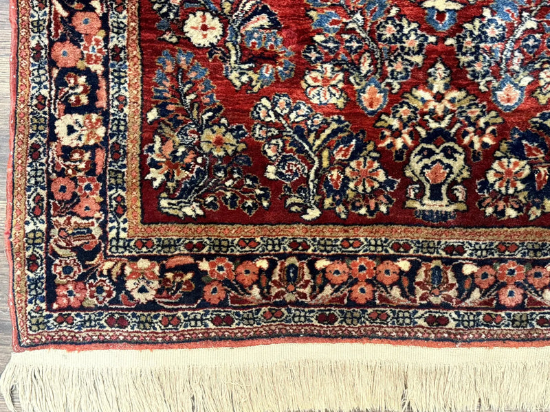 Antique Persian Sarouk Rug 3x5, Red, Floral, 200 KPSI by Jewel Rugs