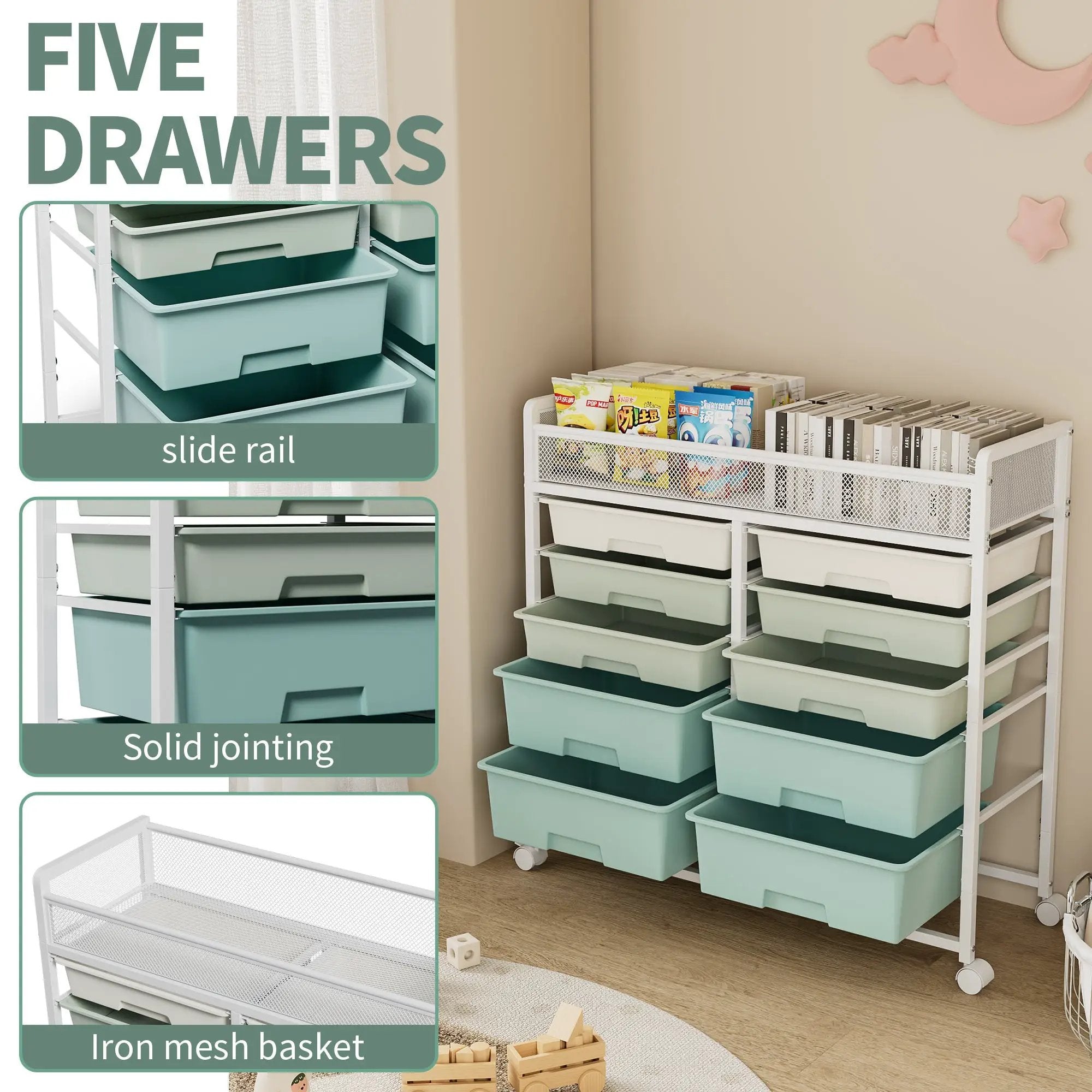 White Large Capacity 2-Row 10-Drawer Rolling Storage Cart by HouseOfZazla