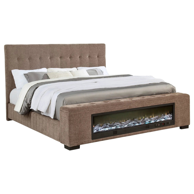 Senna Upholstered California King Audio Flame Visualizer Bed Brown by Unique Piece Furniture