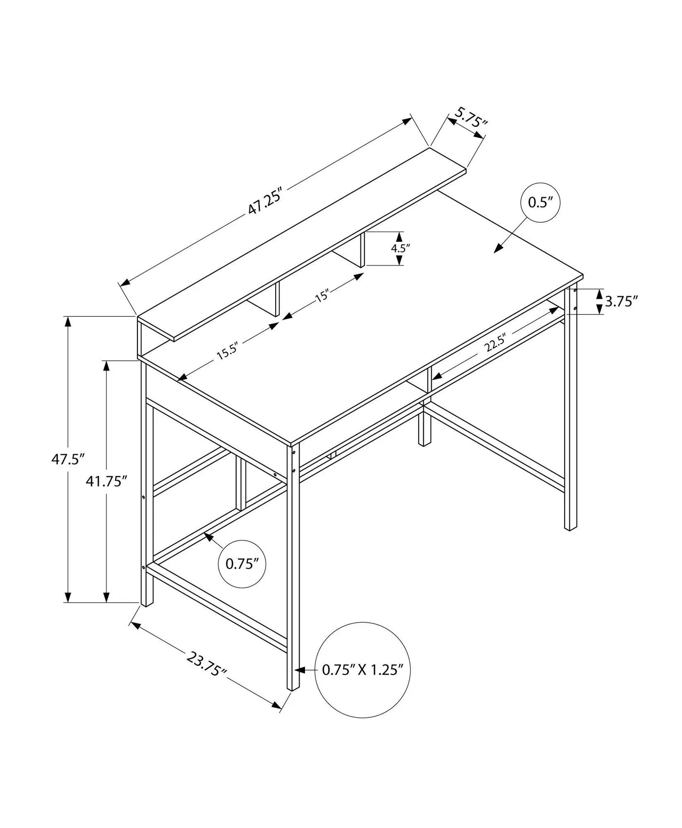 Computer Desk For Home Office, Standing, Storage Shelves, Laptop, Contemporary & Modern by Unique Piece Furniture