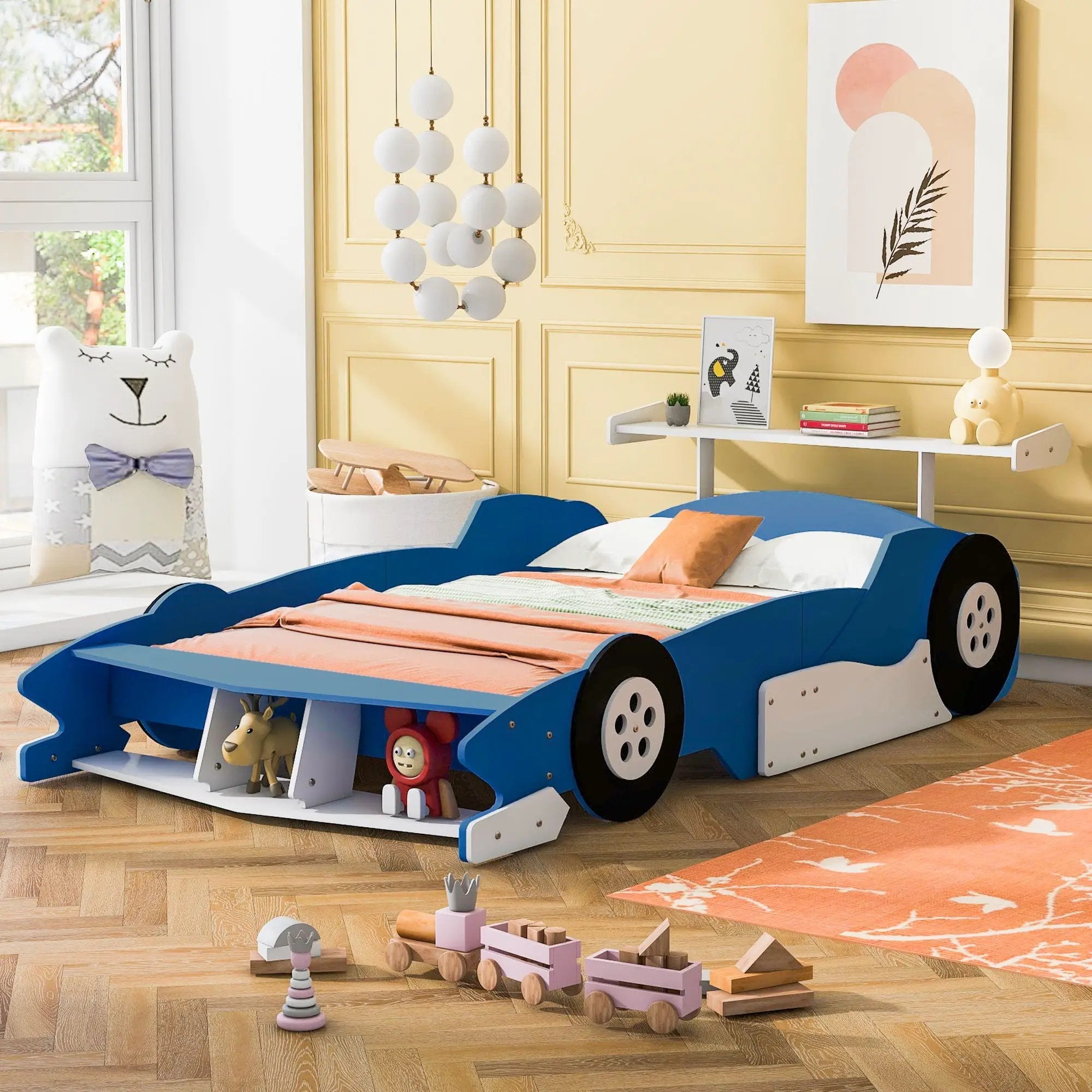 Race Car-Shaped Platform Bed With Wheels by Unique Piece Furniture