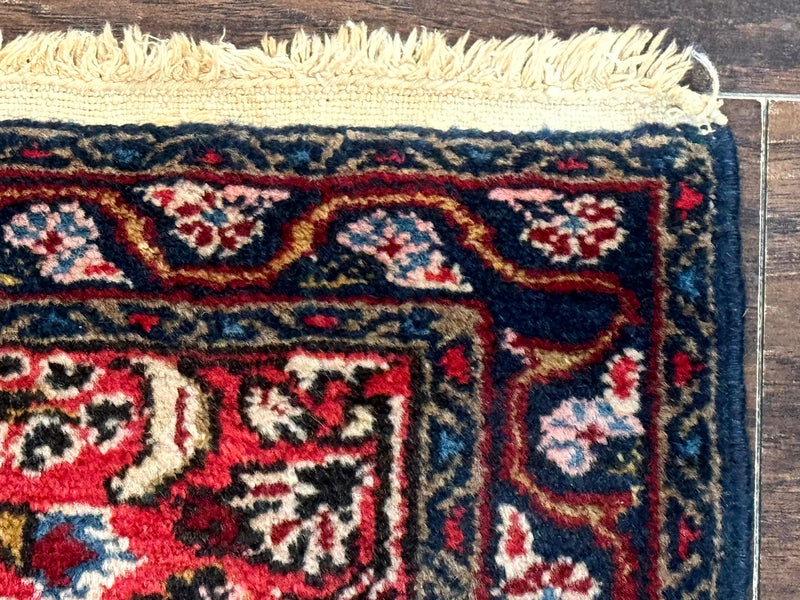 Small Antique Persian Tribal Rug 2x3, Red, Floral, Handmade, Hamadan Rug by Jewel Rugs