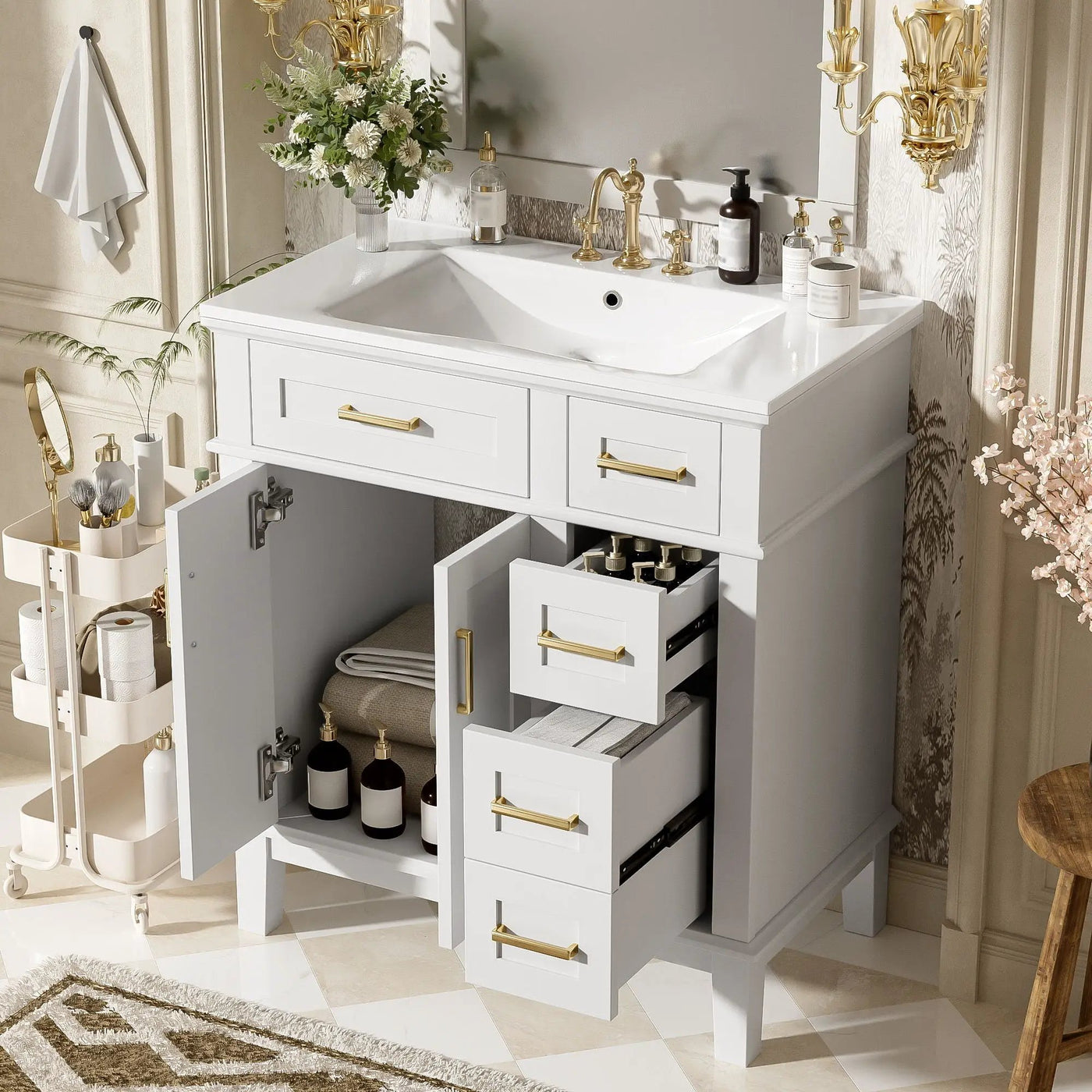 Modern Bathroom Vanity With Sink, Storage Cabinet, Soft Close Doors, Deep & Standard Drawers by Unique Piece Furniture