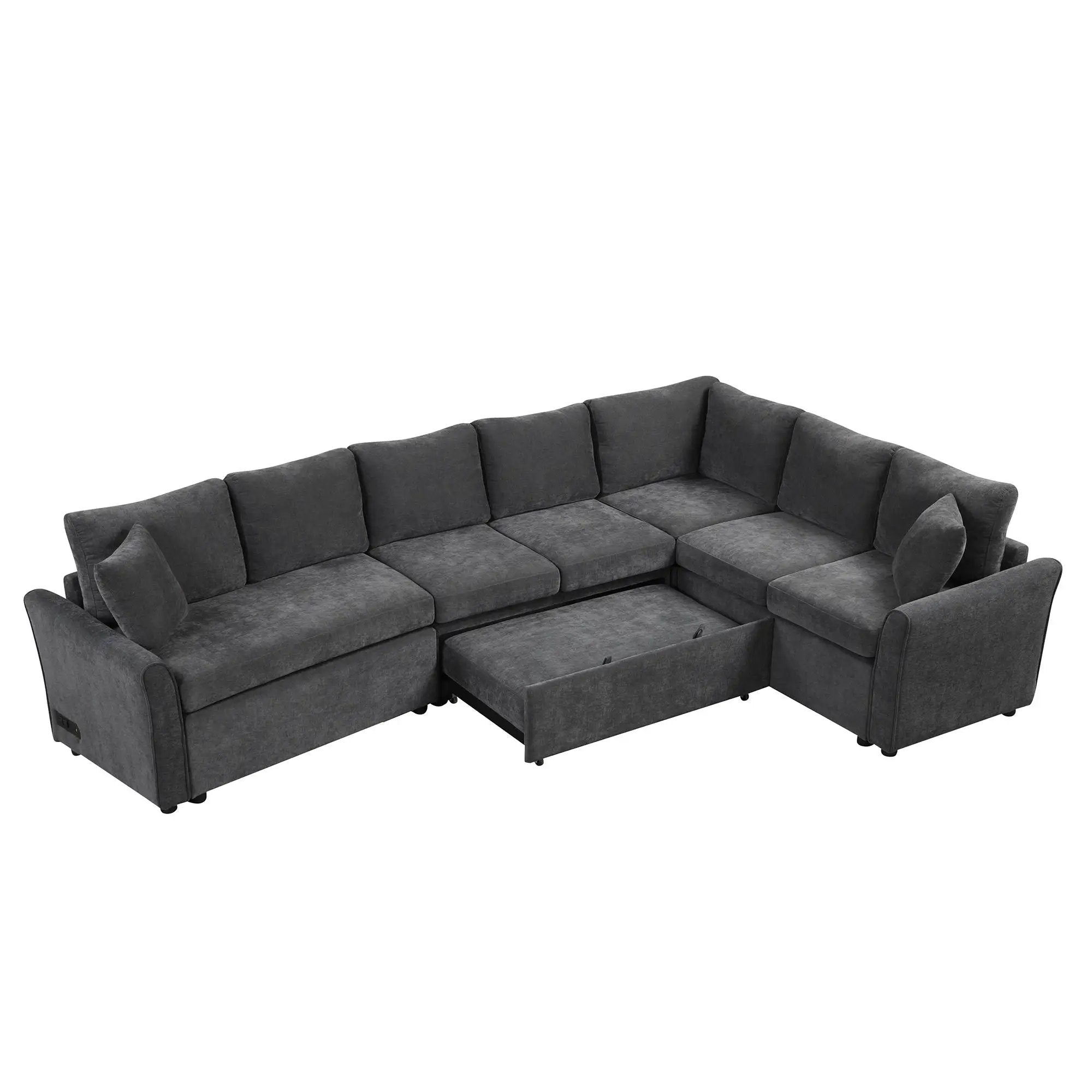 L-Shaped Sofa Convertible Sofa Bed Pull Out Sofa Sleeper With Two Back Pillows, Two USB Ports And Two Power Sockets For Living Room by HouseOfZazla