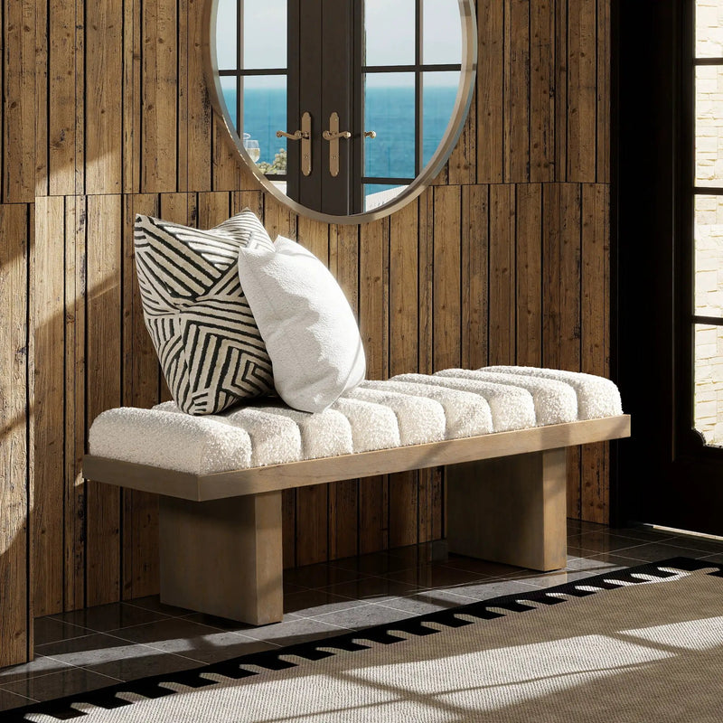 Bella - Upholstered Modern Accent Bench - Ivory White by HouseOfZazla