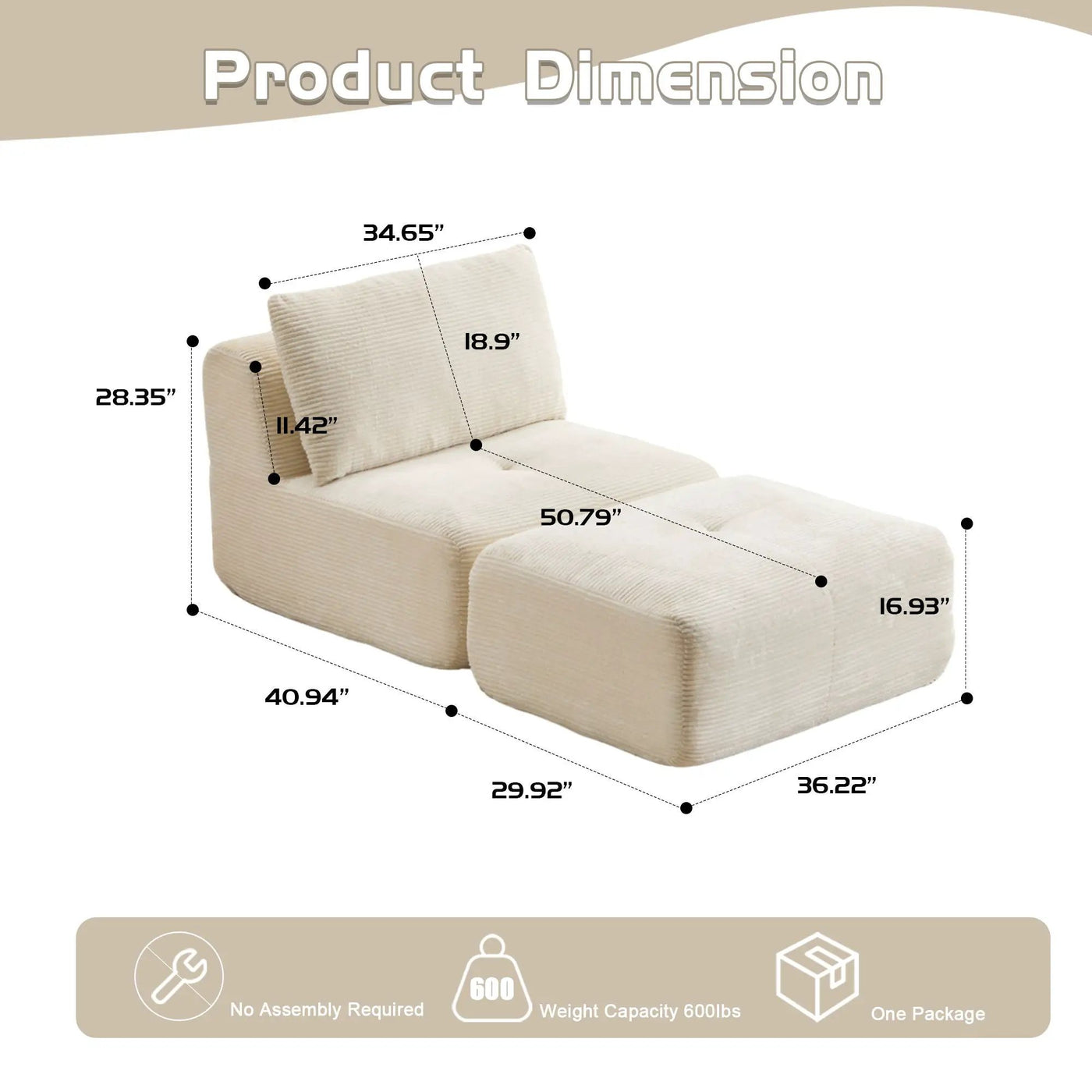 Single Chaise Longue With Movable Ottoman For Living Room by Unique Piece Furniture