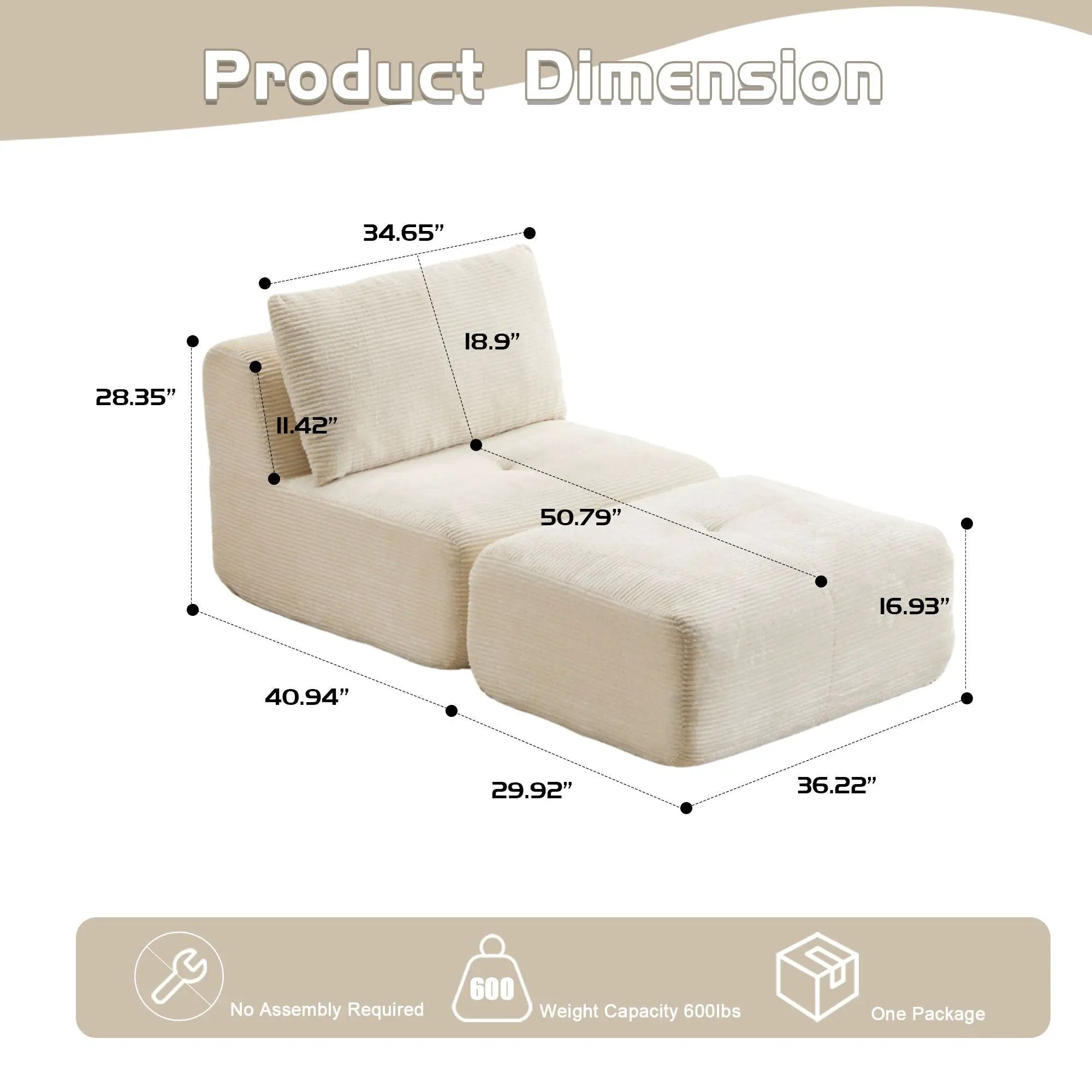 Single Chaise Longue With Movable Ottoman For Living Room by Unique Piece Furniture