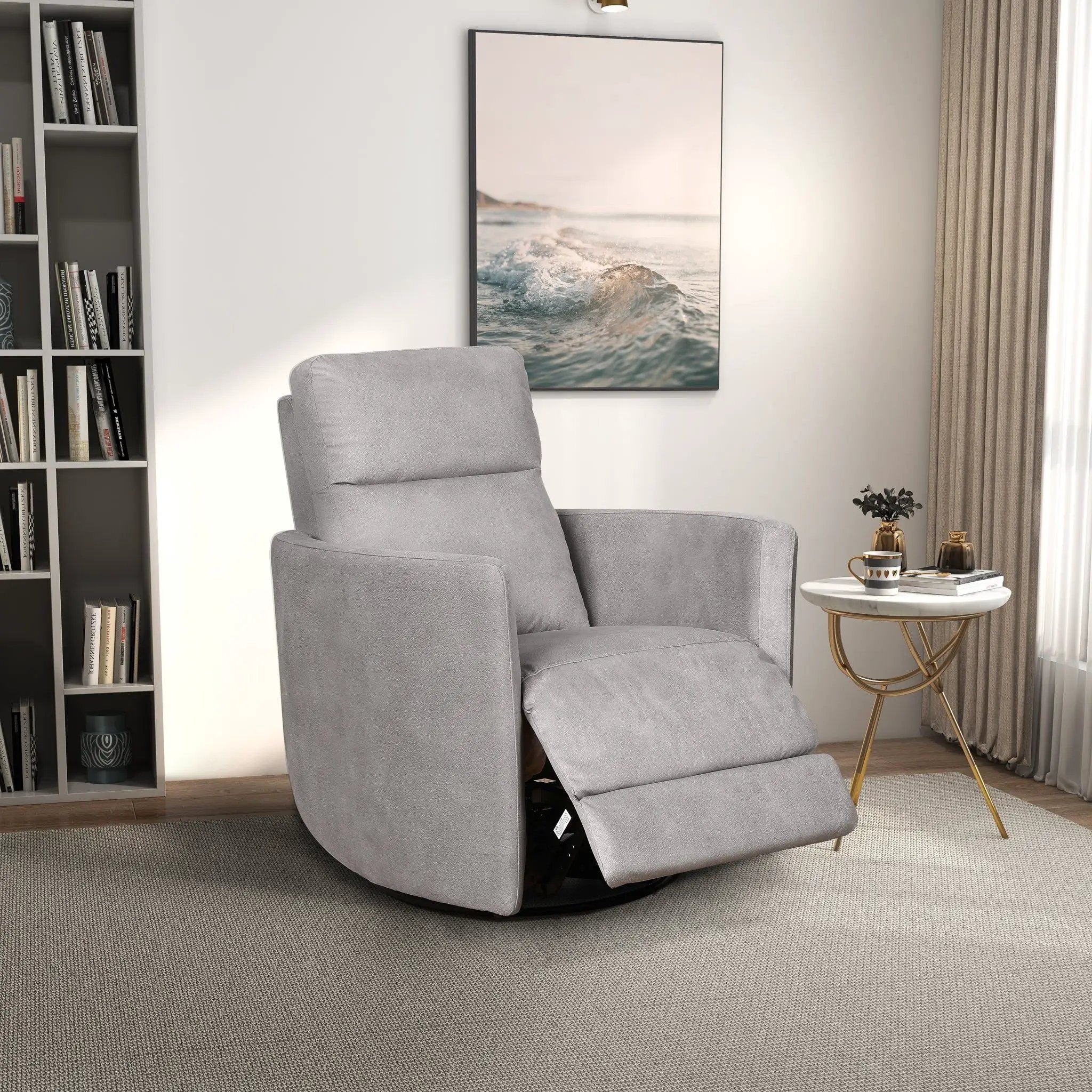 Lawson - Swivel Glider Suede Recliner Chair - Latte by Unique Piece Furniture