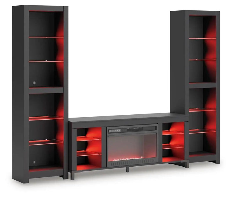 Cayberry - 3-Piece Entertainment Center With Electric Fireplace - Black by Unique Piece Furniture
