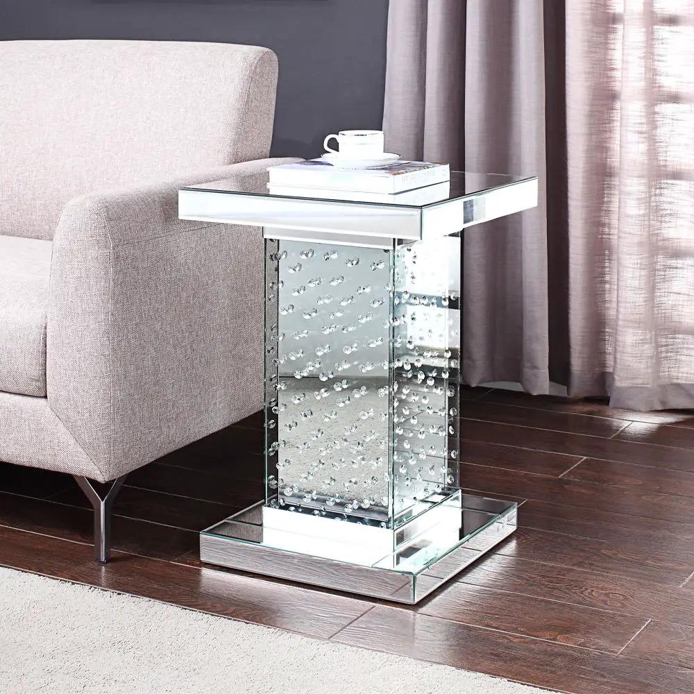 Nysa - 26" End Table - Mirrored & Faux Crystals by Unique Piece Furniture