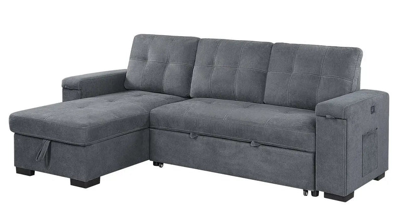 Toby - Woven Fabric Reversible Sleeper Sectional Sofa With Storage Chaise Cup Holder Charging Ports And Pockets by HouseOfZazla