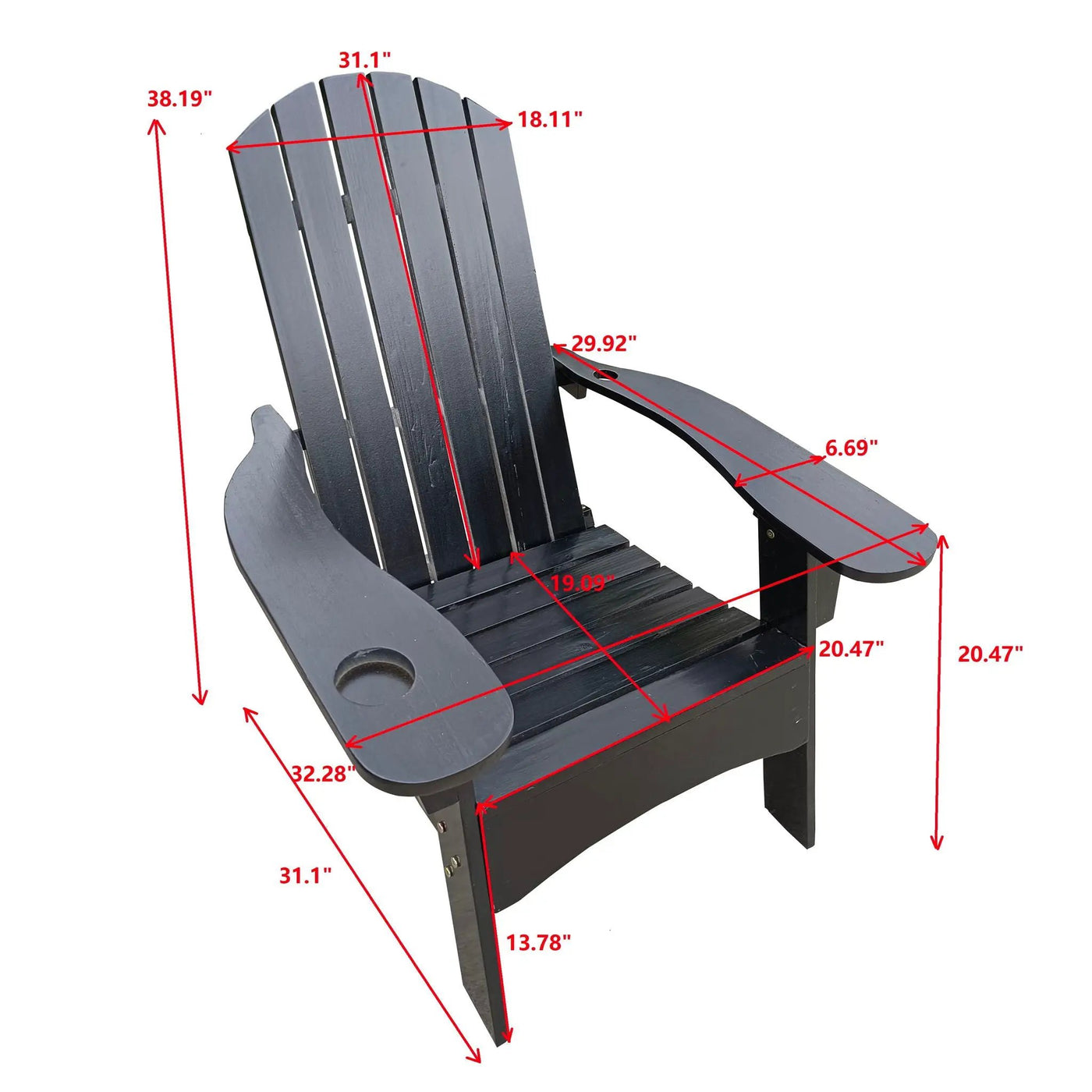 Outdoor Or Indoor Wood Adirondack Chair With An Hole To Hold Umbrella, On The Arm by HouseOfZazla